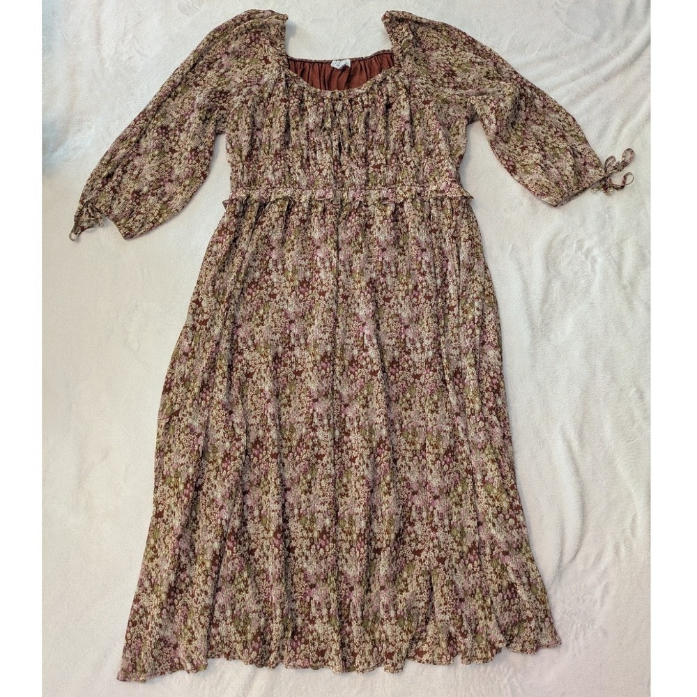 Floral Maxi Dress with Puff Sleeves - Pink Green